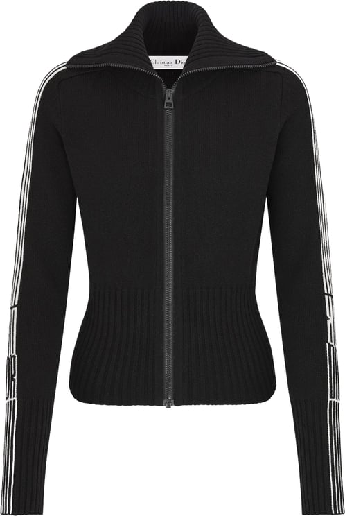 Dior Black Fitted Zip-Up Stripe Accents Jacket