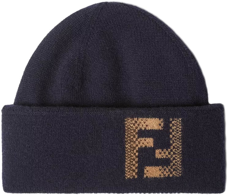 Fendi FF Sfumata Knitted Deep Navy Beanie