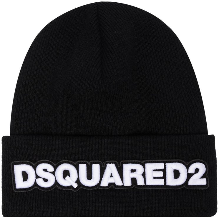 Dsquared2 Ribbed Knit Wool Folded Logo Hat