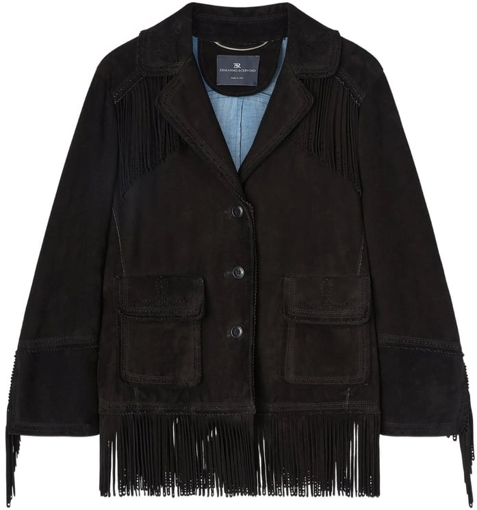 Ermanno Scervino Single-Breasted Brown Suede Fringe Jacket