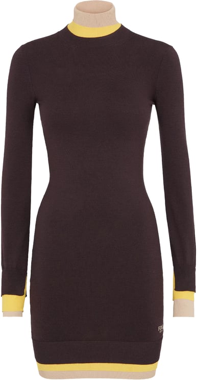 Fendi Dark Purple Wool Trompe-l'œil Ribbed Dress