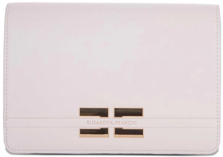 Elisabetta Franchi Rectangular Pink Smooth Geometric Clasp Clutch
