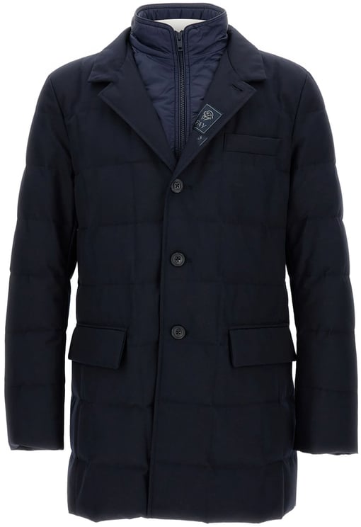 Fay Double-Breasted Blue Padded Quilted Puffer Jacket
