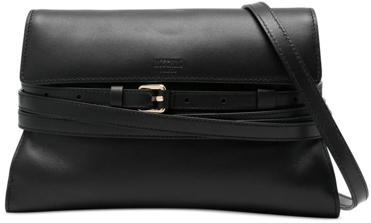Moschino Fold-Over Nappa Leather Shoulder Bag With Gold