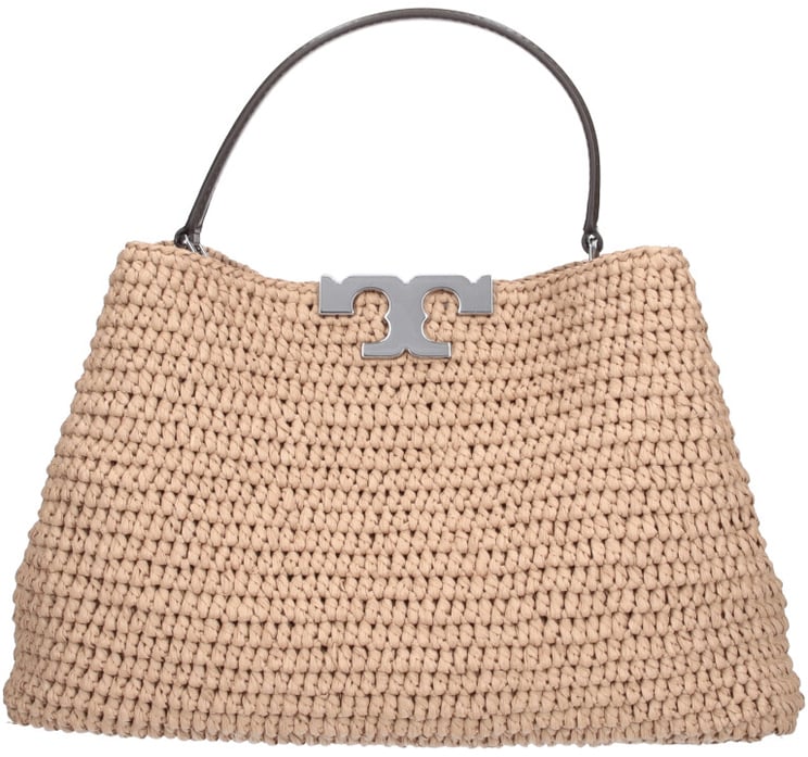 Tory Burch Beige Textured Trapezoidal Woven Bag