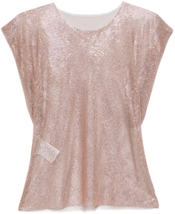 Alberta Ferretti Shimmering Pink Mesh Top with Boxy Silhouette