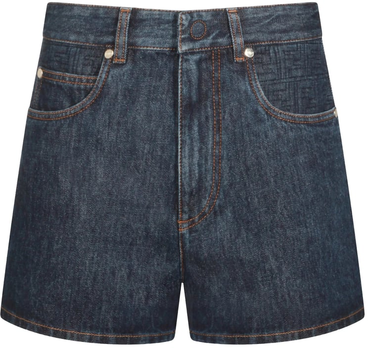 Fendi Short FF Padded Dark Denim Shorts