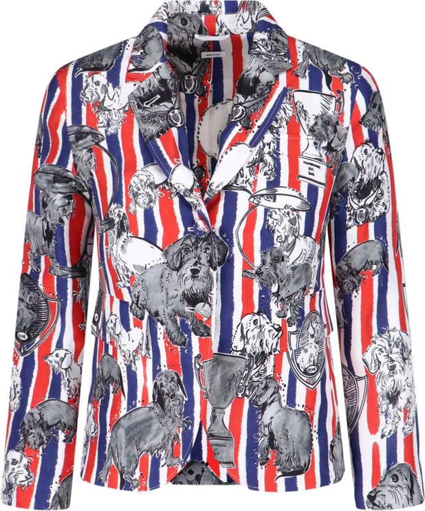 Thom Browne Multicolor Striped Dog Print Silk Blazer