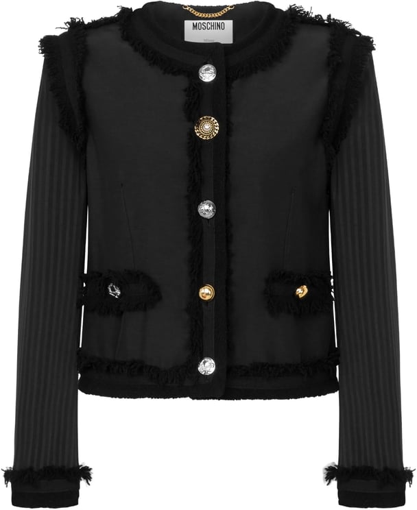 Moschino Fringed Boucle Wool Cropped Jacket With Buttons