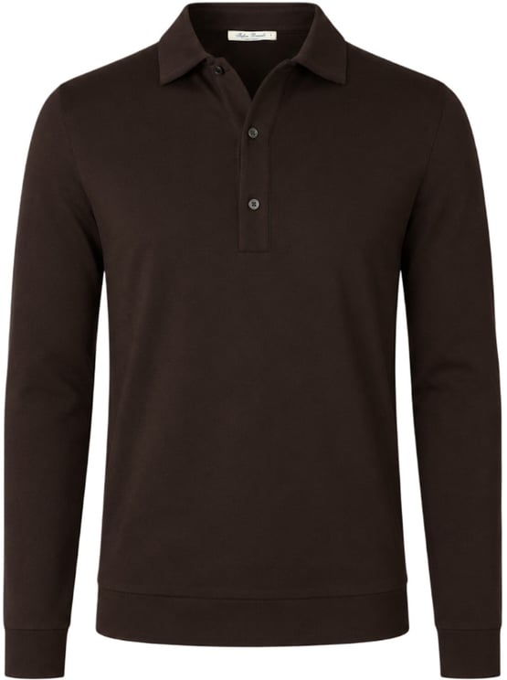 Stefan Brandt Polo lange mouw Lim 3B donkerbruin