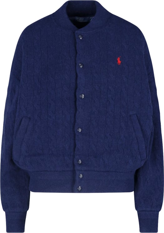 Ralph Lauren White Cropped Cable Knit Logo Jacket