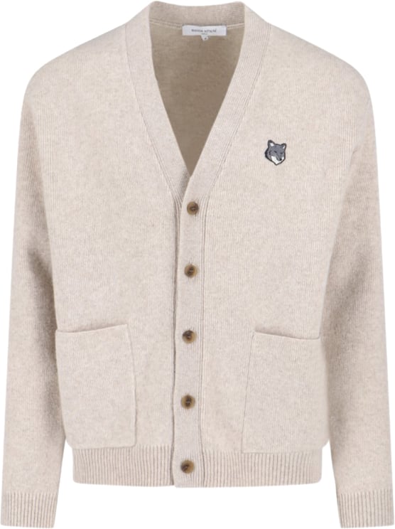 Maison Kitsuné "Fox Head" Cardigan, In Beige Wool