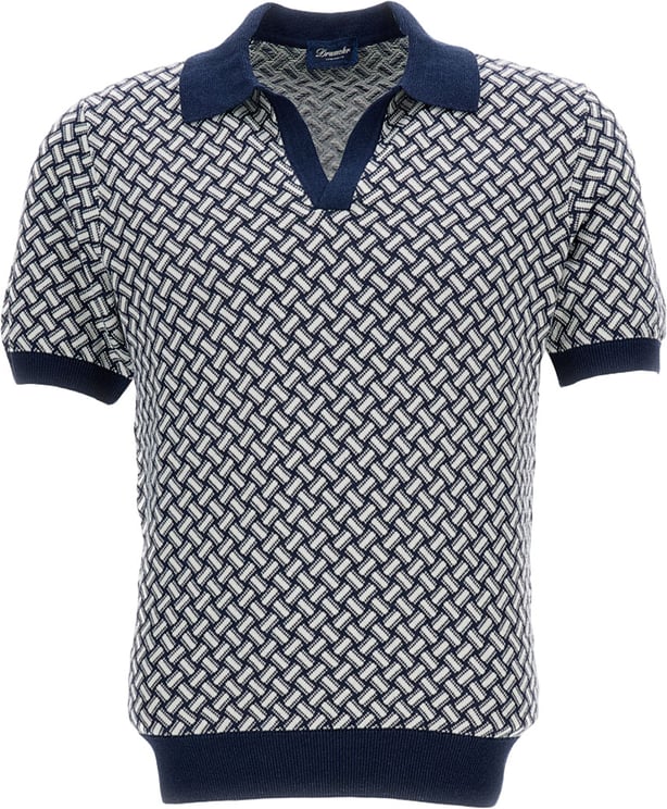 Drumohr Blue/White Cotton-Blend Polo Shirt