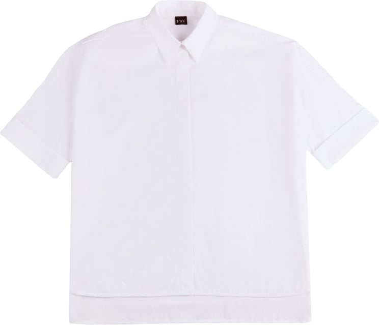 Fay Loose-Fitting White Short-Sleeved Pointed Shirt