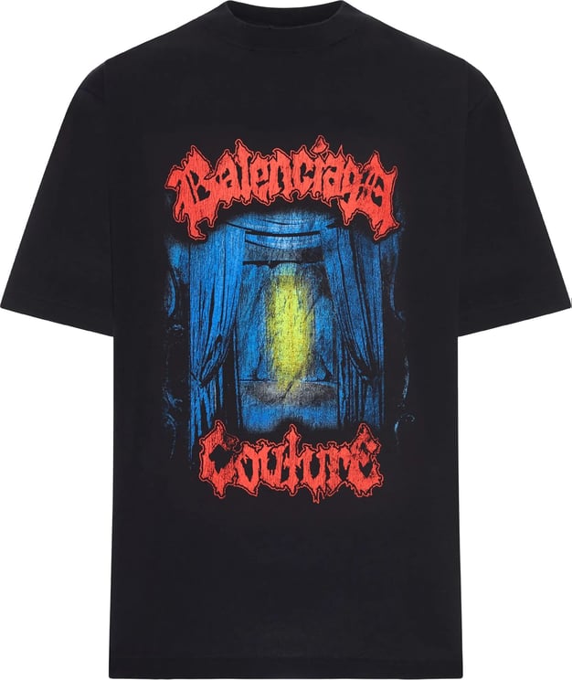 Balenciaga Black Medium Fit Graphic Cotton T-Shirt