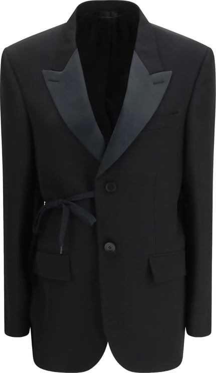 Balenciaga Black Wrap Tuxedo Satin Lapel Jacket