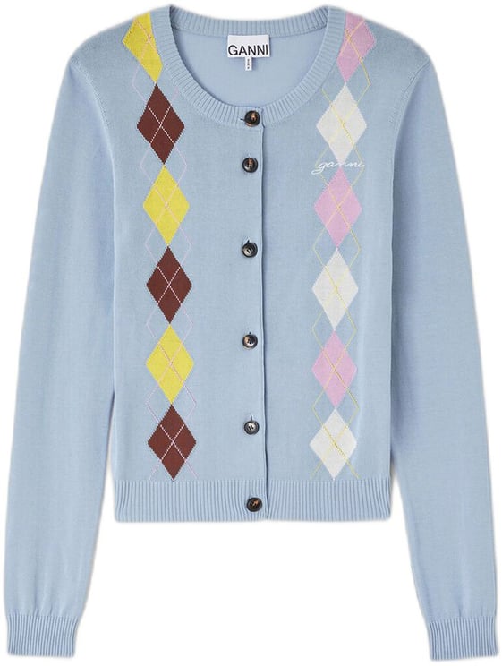 Ganni gilet ruit licht blauw