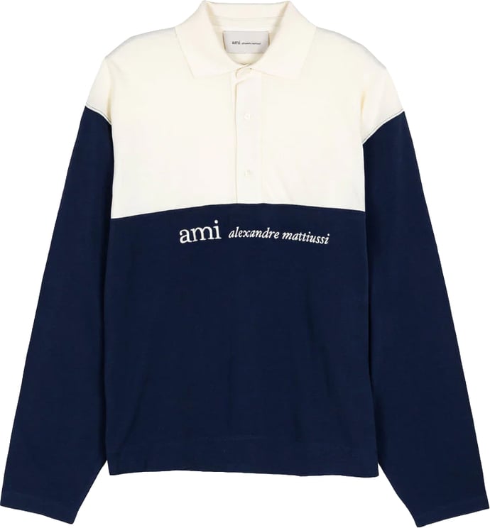 AMI Paris polo lange mouwen wit blauw logo