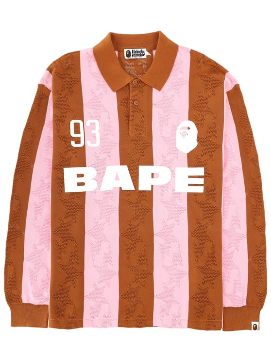 A BATHING APE Pink Striped Cotton Jacquard Polo Shirt