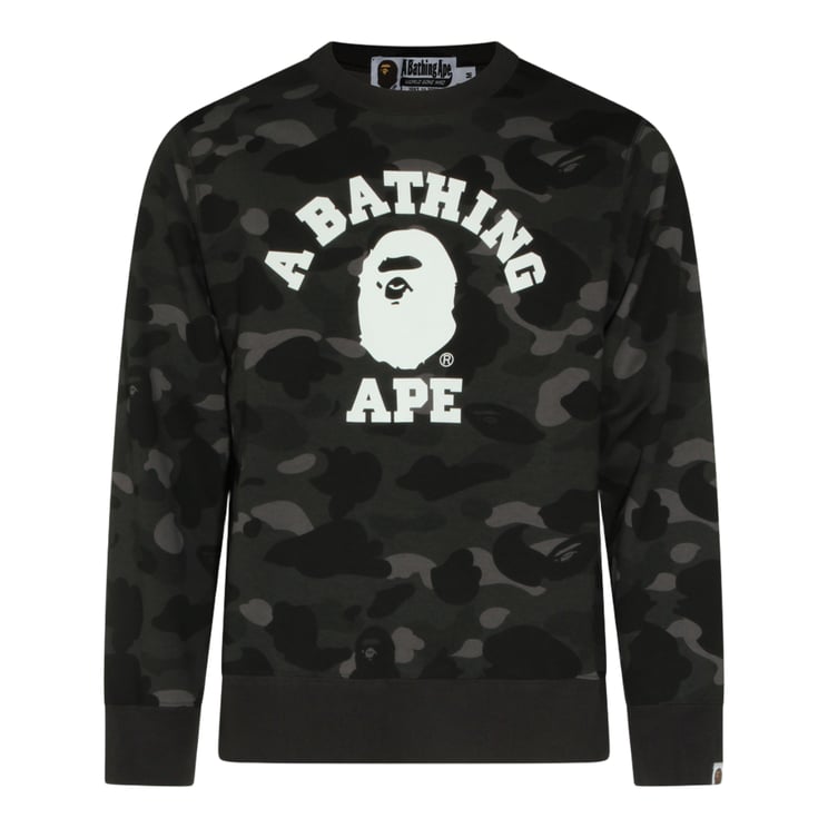 A BATHING APE Dark Camouflage Knit Sweatshirt With Bold Graphic