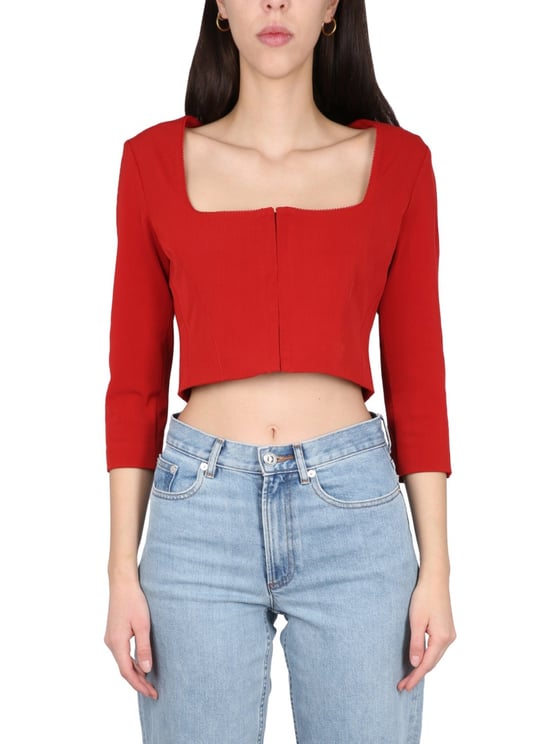 Acne Studios Cropped Red Long Sleeve Top With Square Neckline