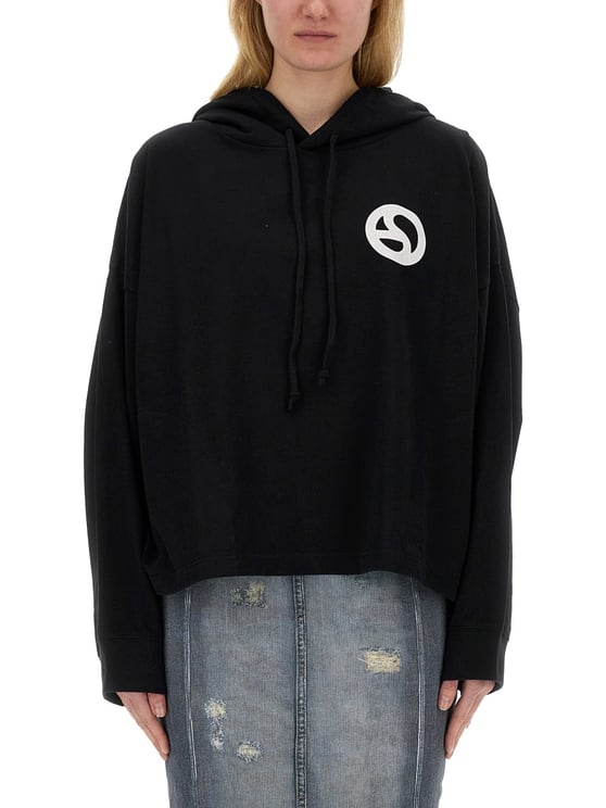 Acne Studios Cropped Boxy Hoodie With Drawstring And Graphic Accent