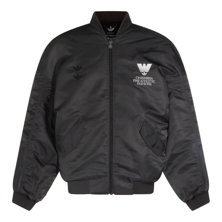 Adidas Satin-Finish Black Jacket With Ribbed Cuffs And Embroidered Detailing