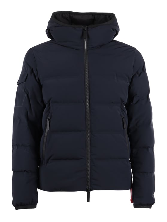 After Label Quilted Blue Padded Jacket with Hood and Structured Silhouette