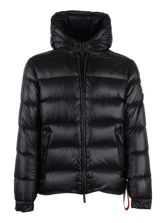 After Label Glossy Black Puffer Jacket with Quilted Padding and Adjustable Cuffs