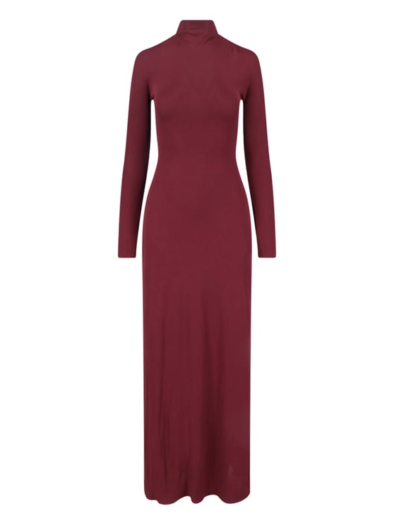 Alaïa Bordeaux Draped High Neck Maxi Dress