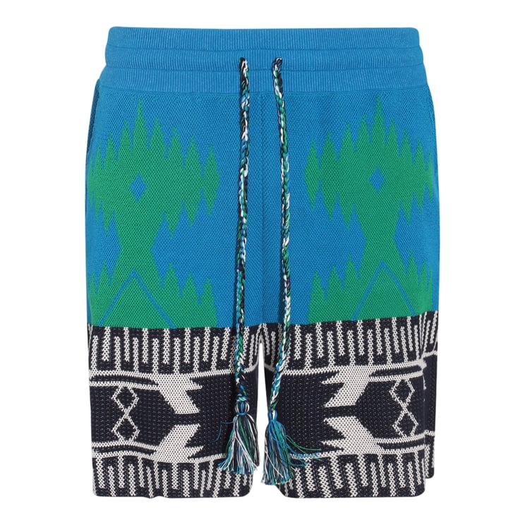 Alanui Geometric and Tribal-Inspired Men's Shorts with Braided Drawstring