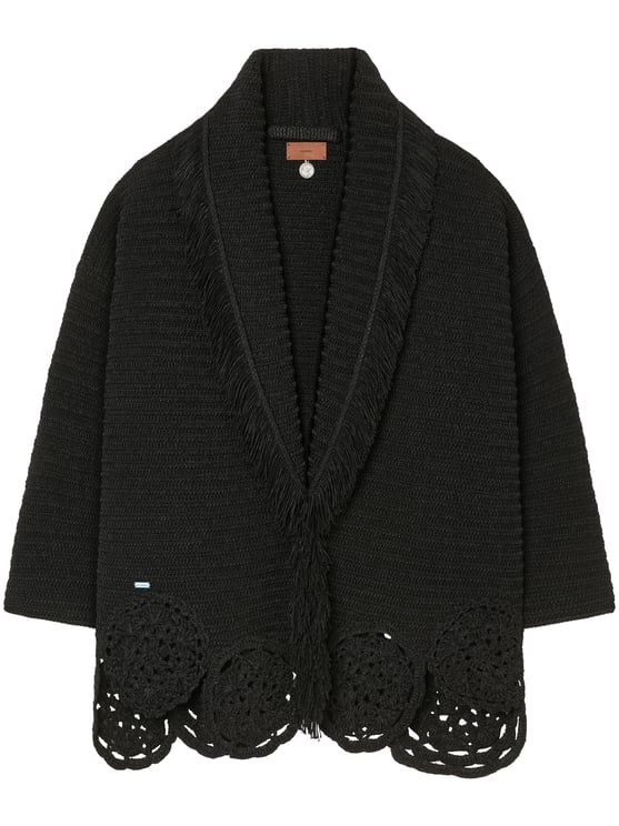 Alanui Textured Knit Cardigan with Fringe and Crochet Detail