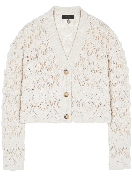 Alanui Open-Knit Cropped Cardigan with Scalloped Edges