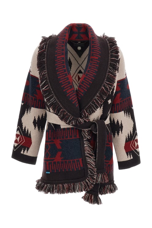 Alanui Double-Jacquard Cashmere Cardigan with Shawl Collar