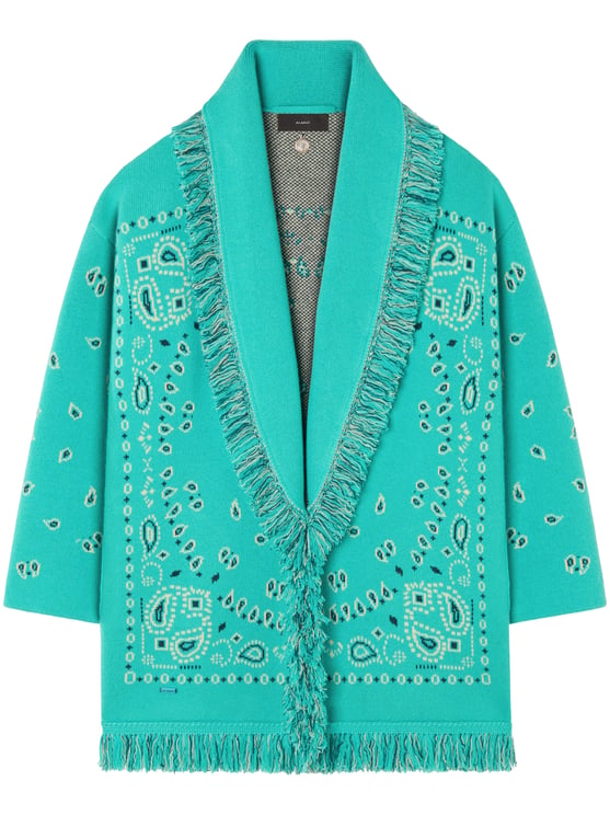 Alanui Jacquard Bandana Cardigan with Fringed Edges