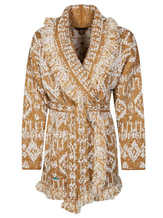 Alanui Sandy Beige Shawl Collar Cardigan