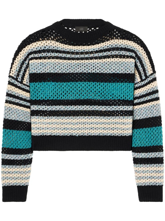 Alanui Cropped Ocean Stripes Sweater with Textured Loose Knit