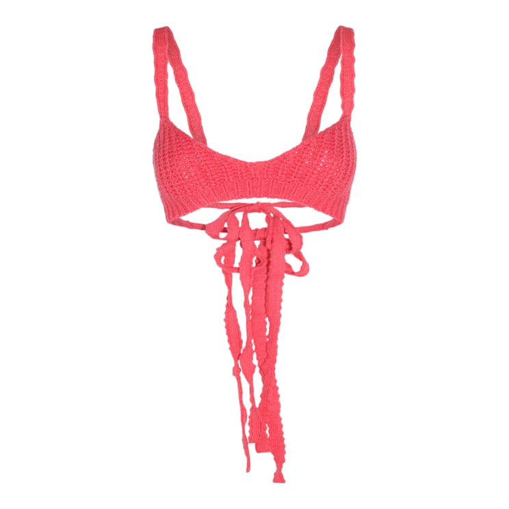 Alanui Pink Crochet Top With Braided Ties