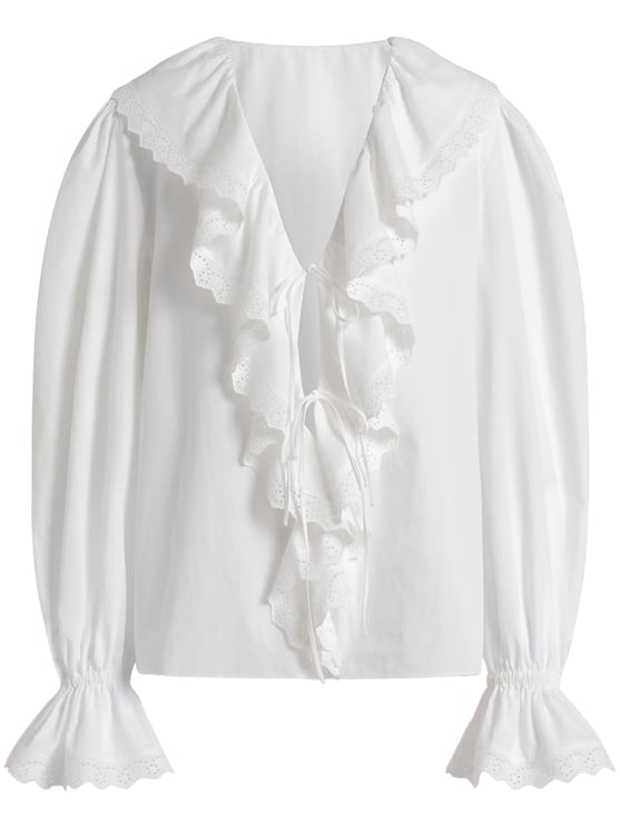Alberta Ferretti Deep V-Neck Blouse with Cascading Ruffles