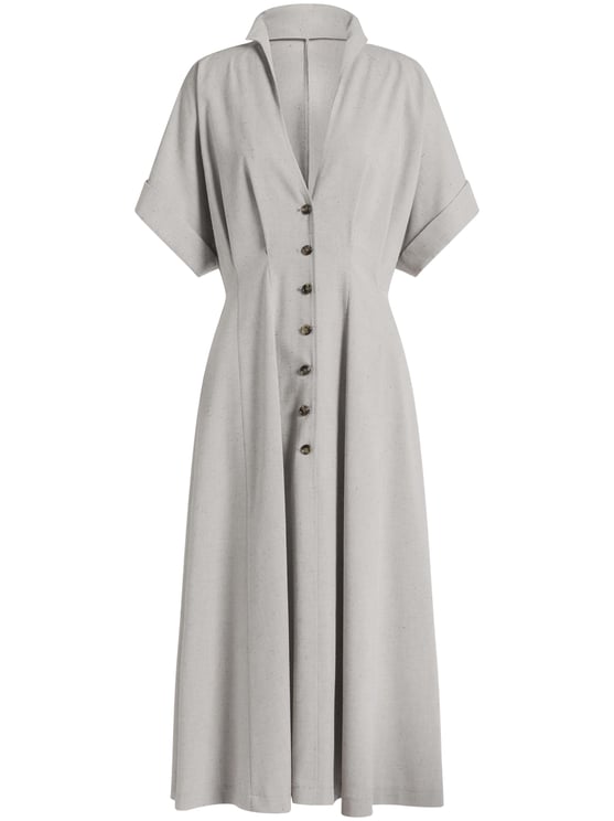 Alberta Ferretti Flared Midi Dress with V-Neckline and Cuffed Sleeves