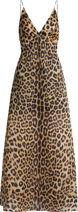 Alberta Ferretti Brown Abito Leopard Print Silk Dress