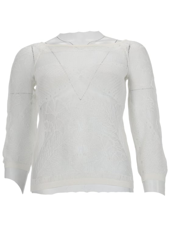 Alberta Ferretti Viscose Net Knit Top With Floral Patterns And Puff Sleeves