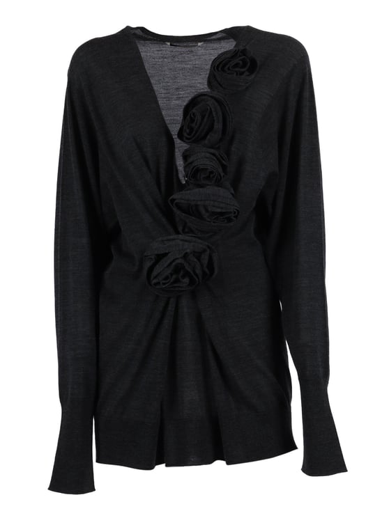 Alberta Ferretti Long-Sleeved Knit Top with Fabric Rosette Detail