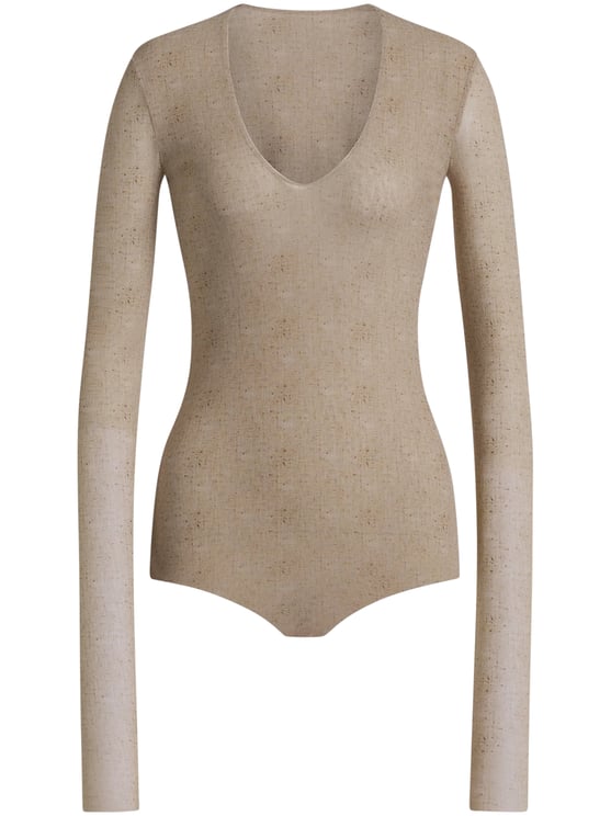 Alberta Ferretti Fitted Long-Sleeve Top with Deep Scoop Neckline