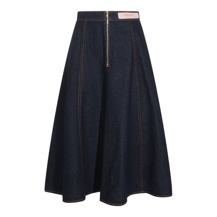 Alberta Ferretti Flared Denim Skirt with Vertical Seam Detailing