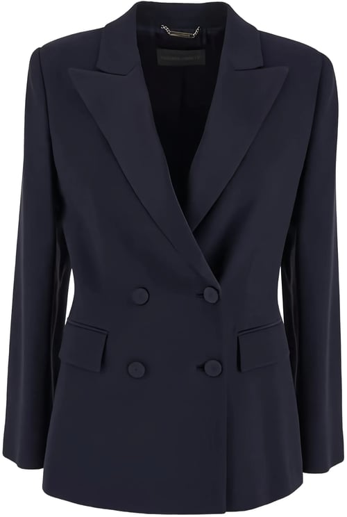 Alberta Ferretti Black Blazer Enver Double-Breasted Satin Blazer