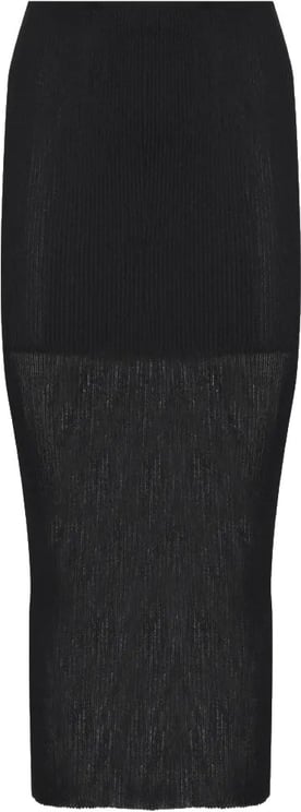Alberta Ferretti Ribbed Knit Midi Skirt with Semi-Sheer Flare
