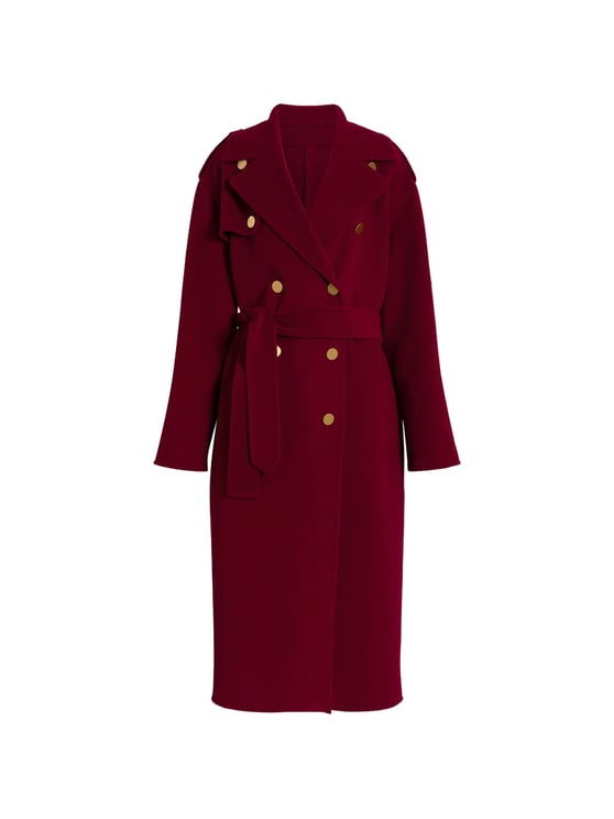 Alberta Ferretti Double-Breasted Long Coat with Cape Overlay Detail