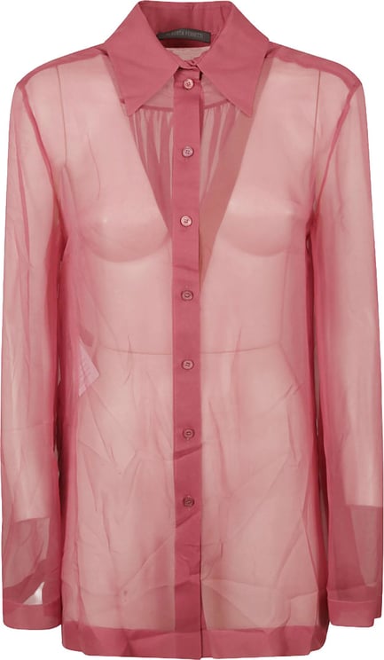 Alberta Ferretti Sheer Red Shirt With Classic Collar