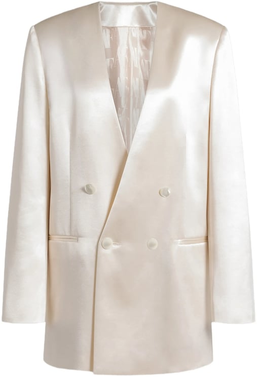 Alberta Ferretti Double-Breasted Jacket with Oversized Silhouette and Lustrous Finish